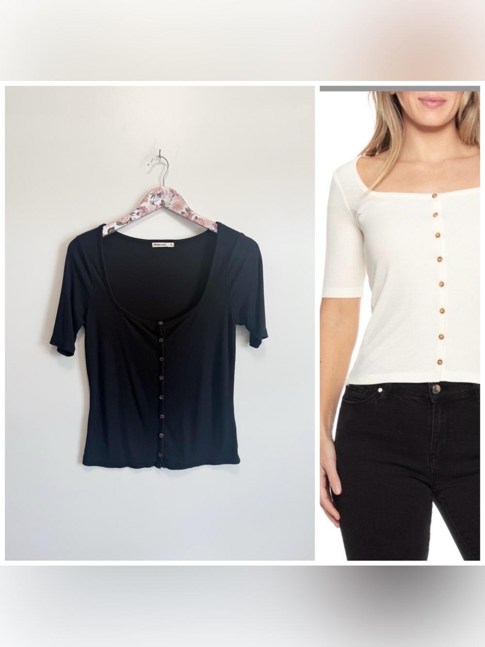 MARINE LAYER Lexi Ribbed Button Down Square Neck Top Knit M Medium Black